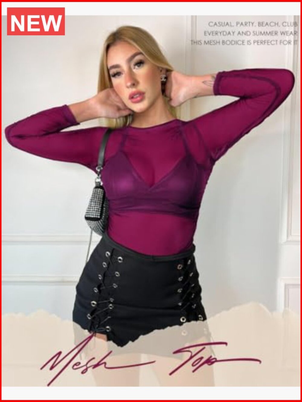 Mesh See Through Long Sleeve Bodycon Sheer Blouse Clubwear - Picture 3 of 7